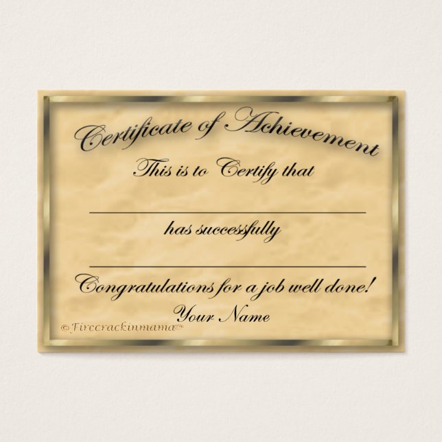 Certificaat van Kaart van Achievement Chubby (Voorkant)