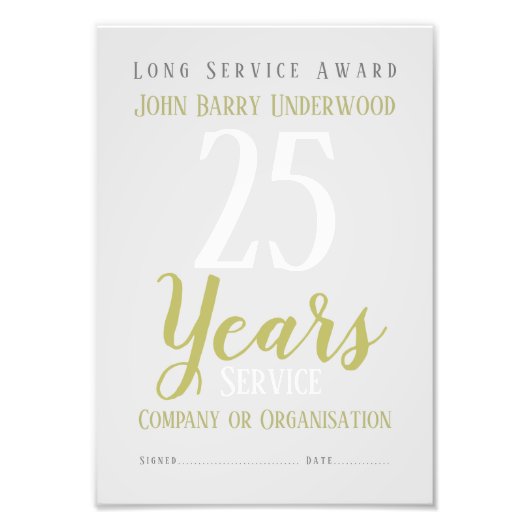 Certificaat van lange serviceverlening foto afdruk (Voorkant)