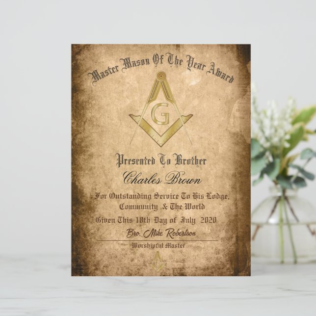 Certificaat van Meester Metselaar van het Jaar  (Staand voorkant)
