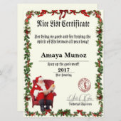 Certificaat van Nice voor de kerstman Feestdagenkaart (Voorkant / Achterkant)