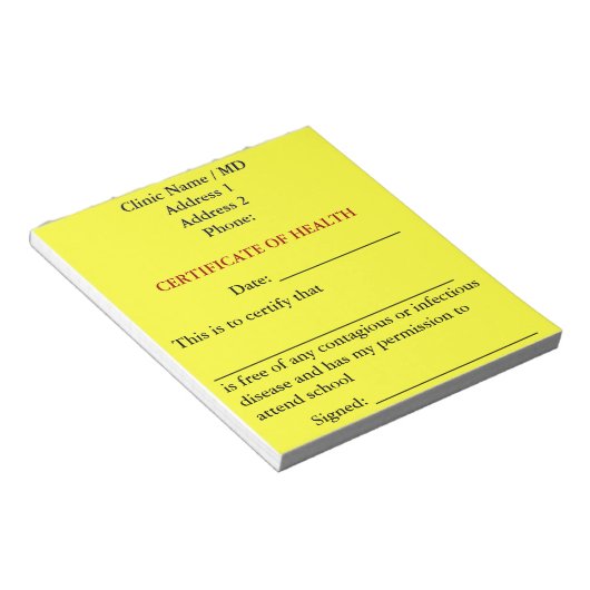 Certificaat van Notitieblok van de gezondheid (Can (Schuin)