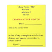 Certificaat van Notitieblok van de gezondheid (Can (Voorkant)