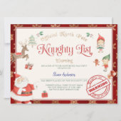 Certificaat van officiële Naughty List voor de ker Kaart (Voorkant)
