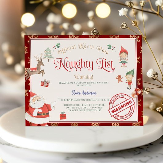 Certificaat van officiële Naughty List voor de ker Kaart