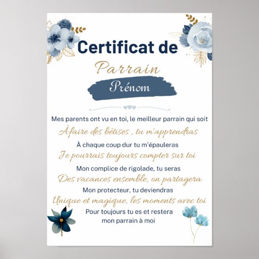 certificaat van Parrain Poster (Voorkant)