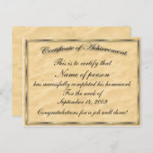 Certificaat van prestatie Sjabloon Briefkaart (Voorkant / Achterkant)