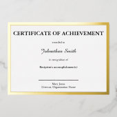 Certificaat van Prestatie Zwart Wit & Goud Kaart (Voorkant)