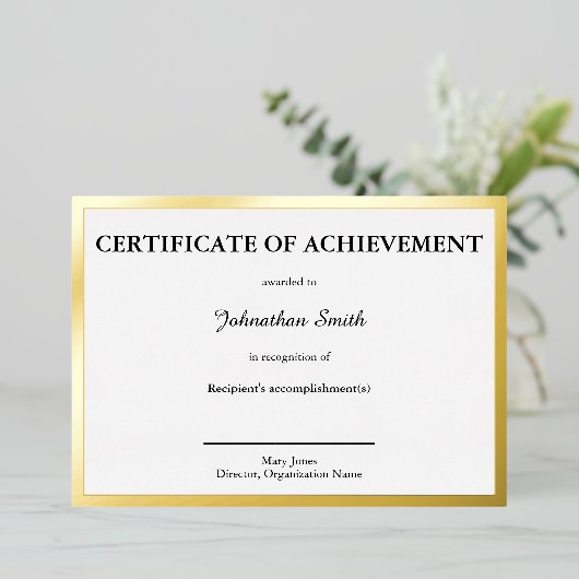 Certificaat van Prestatie Zwart Wit & Goud Kaart (Staand Voorkant)