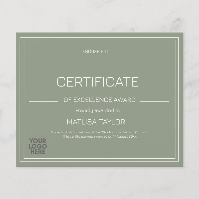 Certificaat van Uitmuntendheid Award Sage Logo Toe (Voorkant)