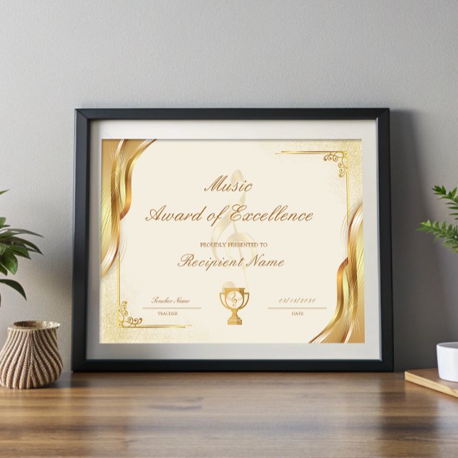 Certificaat van Uitmuntendheid voor Studentenmuzie (Student Music Award of Excellence Certificate)