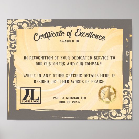 Certificaat van uitmuntendheid werknemer vrijwilli poster (Voorkant)