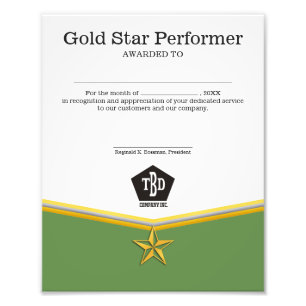 Certificaat van uitvoerder van uitvoeringsterren v foto afdruk