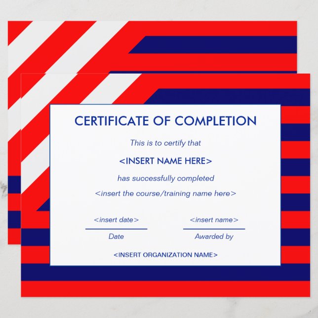 Certificaat van voltooiing (Voorkant / Achterkant)