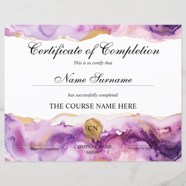 Certificaat van voltooiing Award Cursus Schoonheid (Voorkant)
