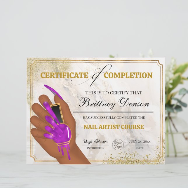 Certificaat van Voltooiing Award Nail Technician (Staand voorkant)