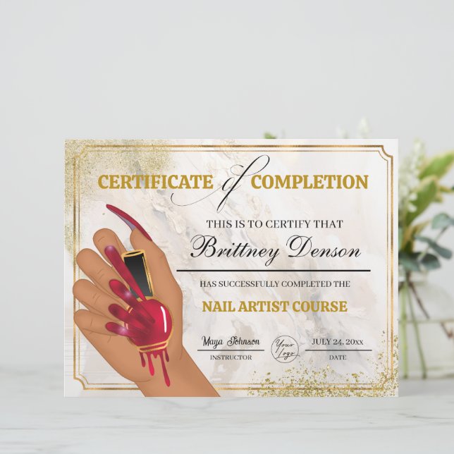 Certificaat van Voltooiing Award Nail Technician (Staand voorkant)