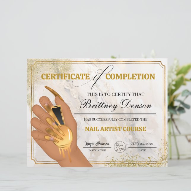 Certificaat van Voltooiing Award Nail Technician (Staand voorkant)