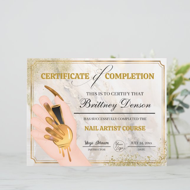 Certificaat van Voltooiing Award Nail Technician (Staand voorkant)