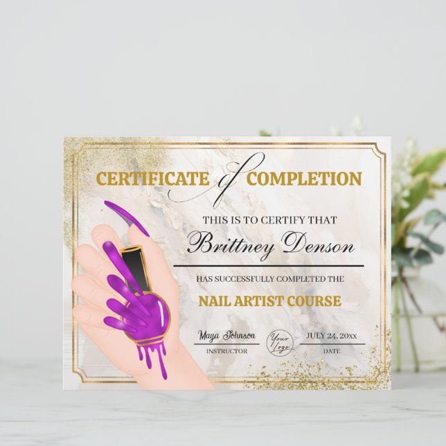 Certificaat van Voltooiing Award Nail Technician (Staand voorkant)