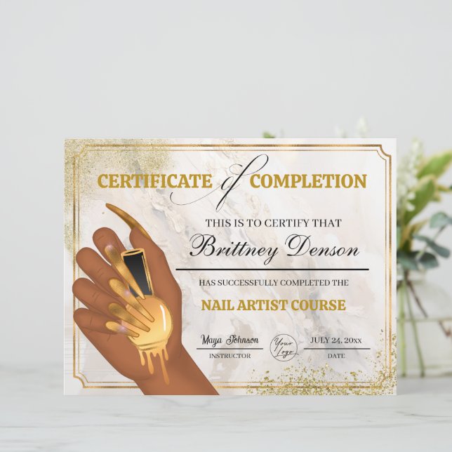 Certificaat van Voltooiing Award Nail Technician (Staand voorkant)