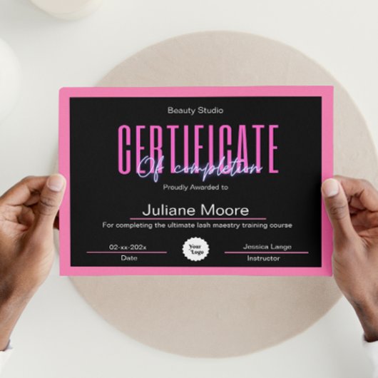 certificaat van voltooiing awards roze en zwart poster