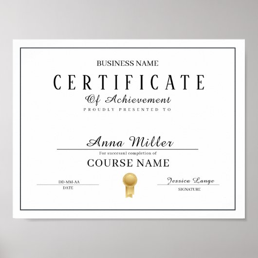 certificaat van voltooiing awards zwart-wit poster (Voorkant)