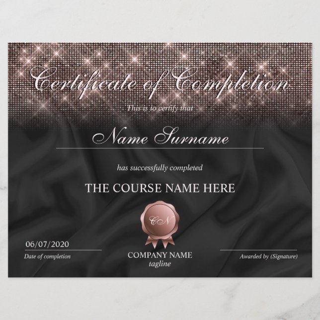 Certificaat van voltooiing bekroonde Makeup-cursus (Voorkant)