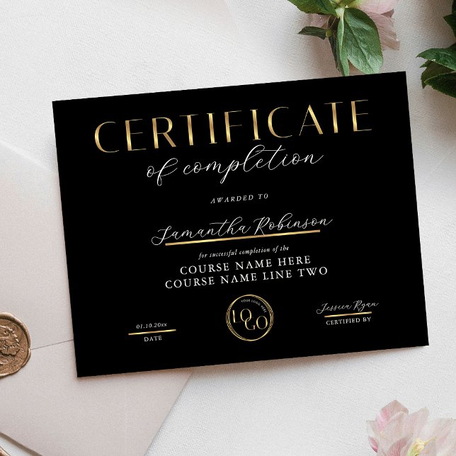 Certificaat van voltooiing Black & Gold Logo Onder (Creator heeft geüpload)