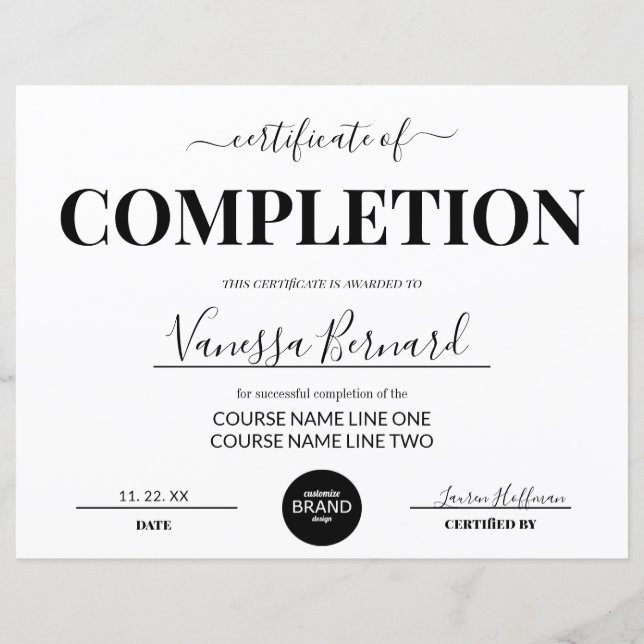 Certificaat van voltooiing Cursus Award met Logo (Voorkant)