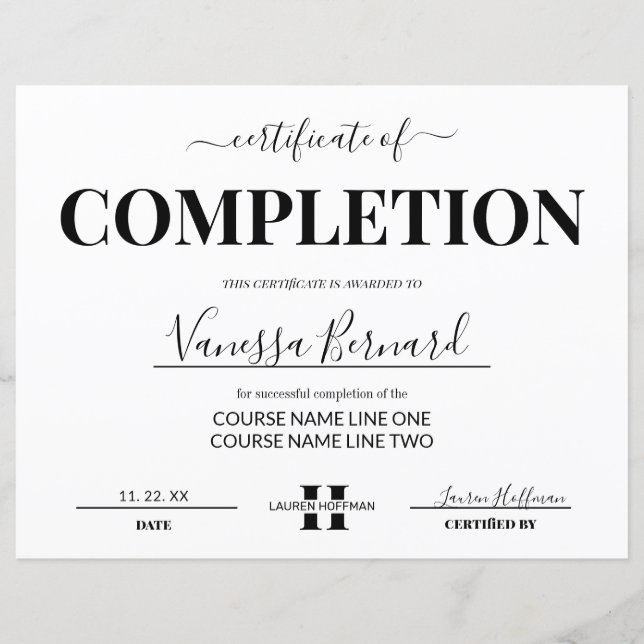 Certificaat van voltooiing Cursus Award Monogram (Voorkant)