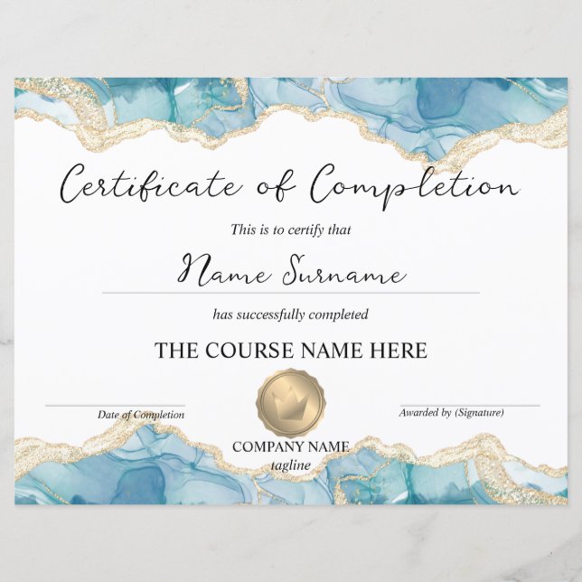 Certificaat van voltooiing Diploma Prestatie (Voorkant)
