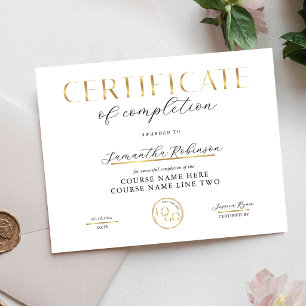 Certificaat van voltooiing Gouden Logo Cursusonder