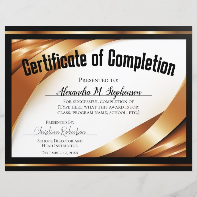Certificaat van Voltooiing Gouden Zwarte Linten (Voorkant)