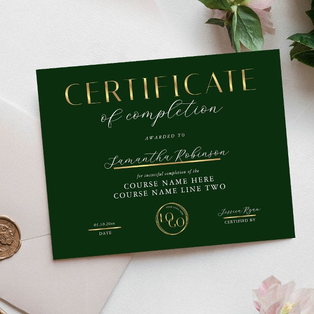 Certificaat van Voltooiing Groen & Goud Logo Onder (Creator heeft geüpload)