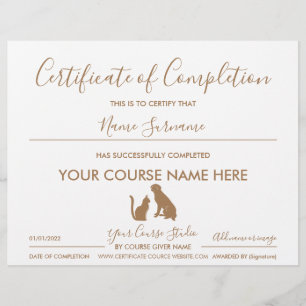 certificaat van voltooiing huisdier kat hond