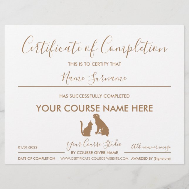 certificaat van voltooiing huisdier kat hond (Voorkant)