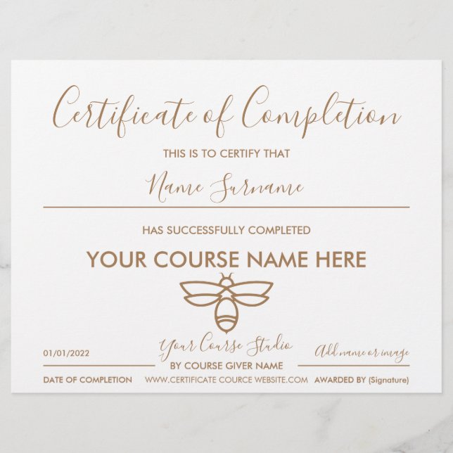 certificaat van voltooiing imker honingbij (Voorkant)
