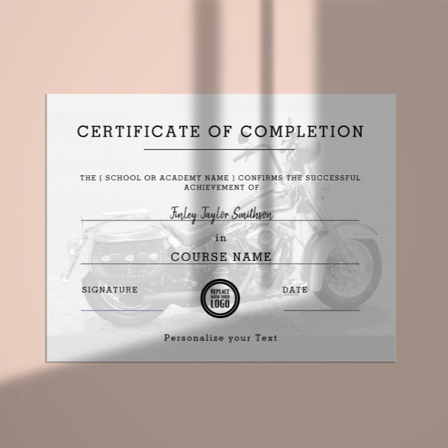 Certificaat van voltooiing motorrijtraining (Creator heeft geüpload)