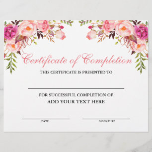 Certificaat van voltooiing Roze Floral - Jouw teks