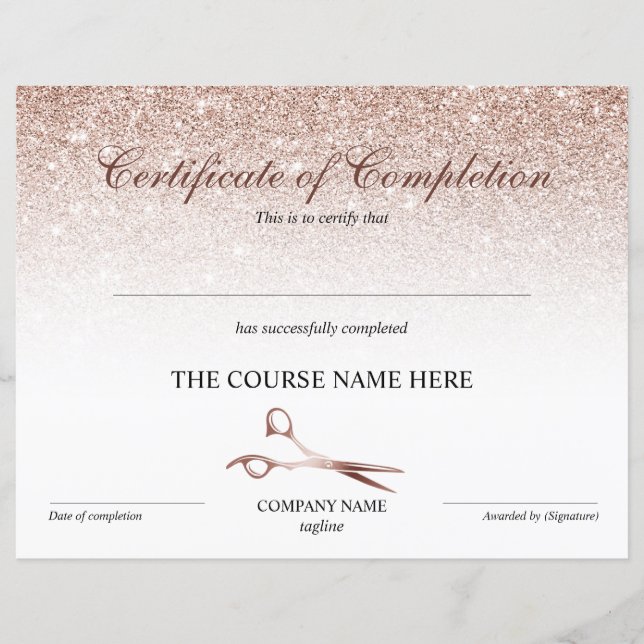 Certificaat van voltooiing Uitreiking Hair Stylist (Voorkant)