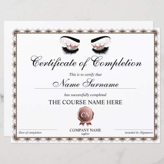 Certificaat van voltooiing van de cursus (Voorkant / Achterkant)