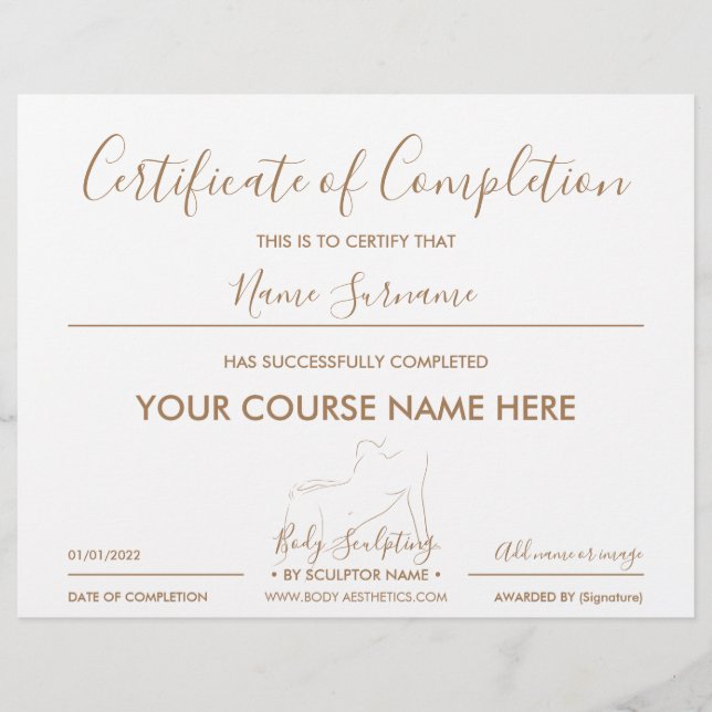 Certificaat van voltooiing voor lichaamscontouring (Voorkant)