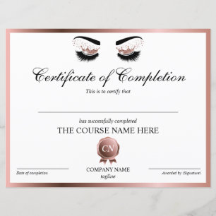 Certificaat van voltooiing Wimpers Cursus voltooii