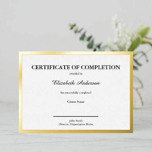 Certificaat van voltooiing Zwart Wit & Goud Kaart (Staand Voorkant)
