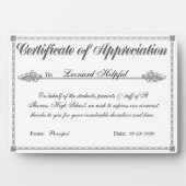 Certificaat van waardering gepersonaliseerde award fotoplaat (voorkant)