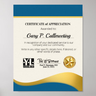 Certificaat van waardering van vrijwilligers poster