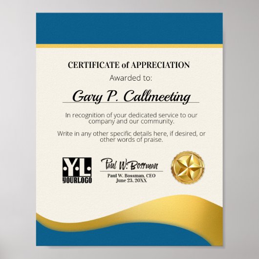 Certificaat van waardering van vrijwilligers poster (Voorkant)