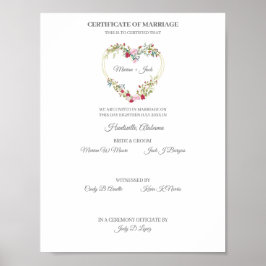 Certificaat van weduwschap Rood en Roze Floral Hea Poster