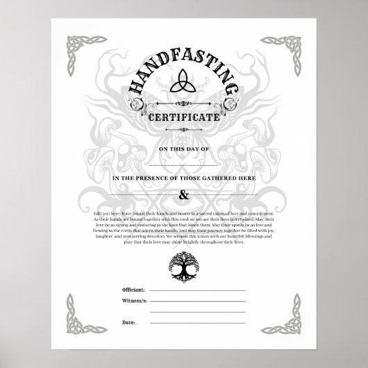 CERTIFICAAT VOOR HANDFASTING 16X20 WICCA PAGAN WIT POSTER (Voorkant)