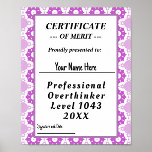 Certificaat voor professionele overdenker uitgerei poster